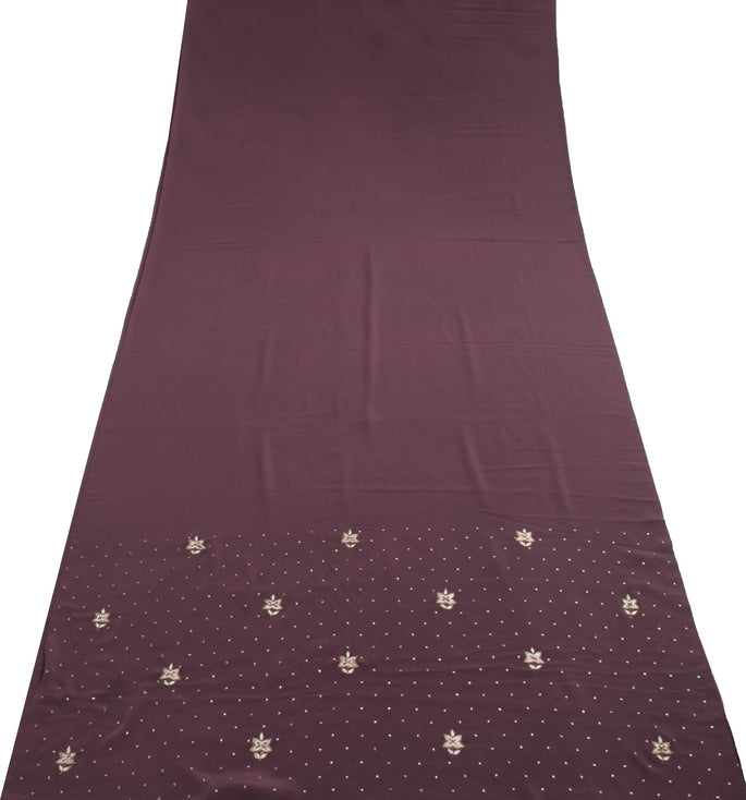 Sushila Vintage Grape Sari Remnant Scrap Embroidered Art Crepe Soft Craft Fabric