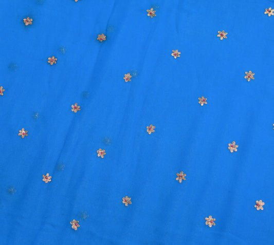 Sushila Vintage Blue Sari Remnant Scrap Embroidered Pure Georgette Craft Fabric