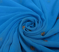 Sushila Vintage Blue Sari Remnant Scrap Embroidered Pure Georgette Craft Fabric