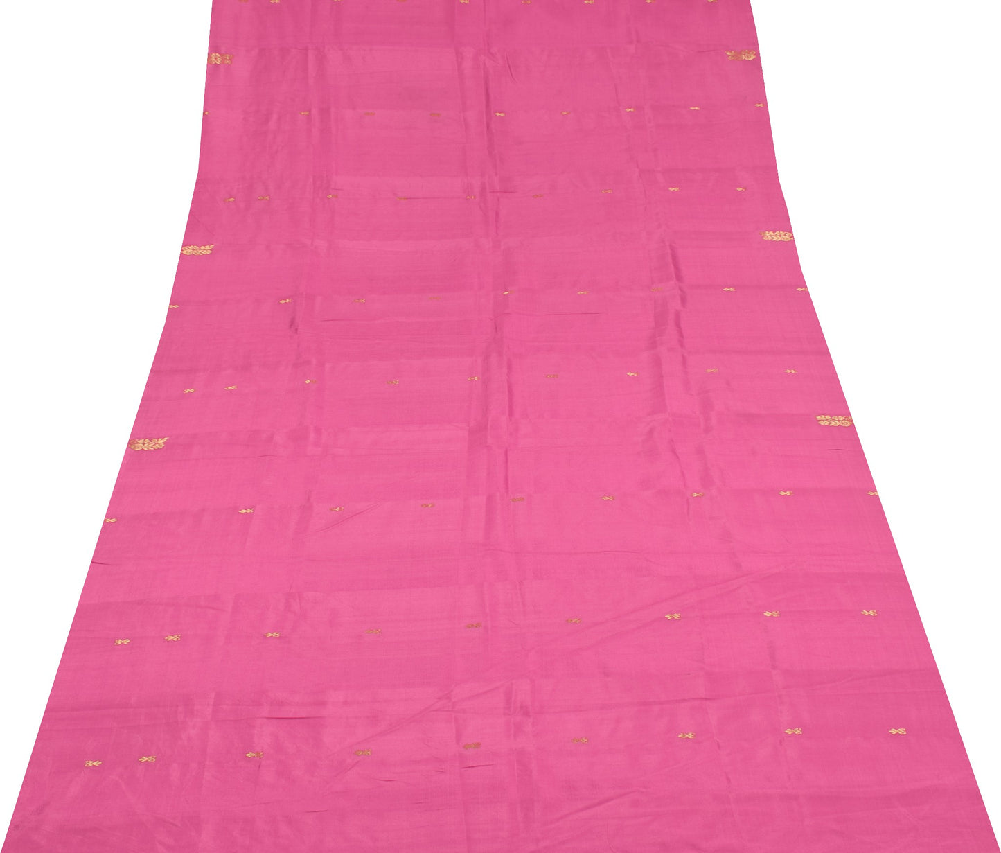 Sushila Vintage Pink Indian Sari Remnant Scrap Zari Woven Pure Silk Craft Fabric