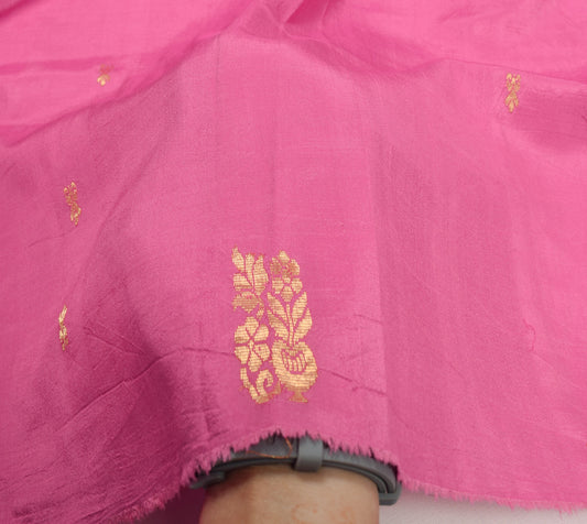 Sushila Vintage Pink Indian Sari Remnant Scrap Zari Woven Pure Silk Craft Fabric