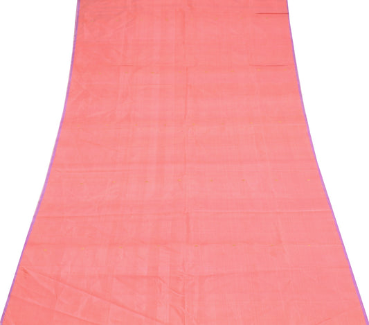 Sushila Vintage Stripes Woven Sari Remnant Scrap Peach  Pure Silk Craft Fabric