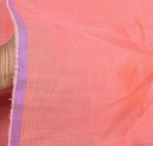 Sushila Vintage Stripes Woven Sari Remnant Scrap Peach  Pure Silk Craft Fabric