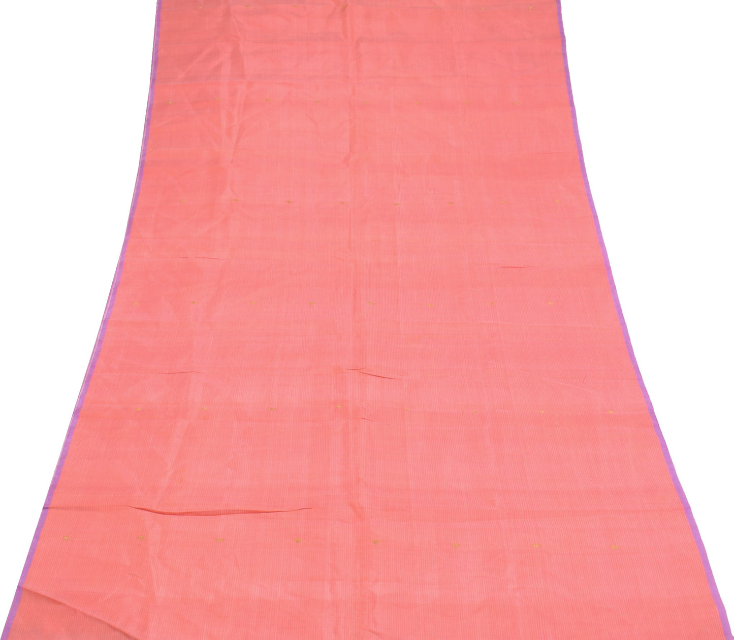 Sushila Vintage Stripes Woven Sari Remnant Scrap Peach  Pure Silk Craft Fabric