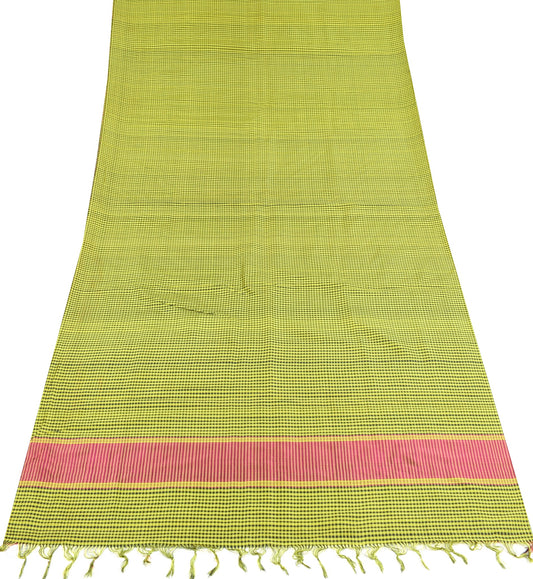 Sushila Vintage Checks Sari Remnant Scrap Yellow Black Pure Silk Craft Fabric