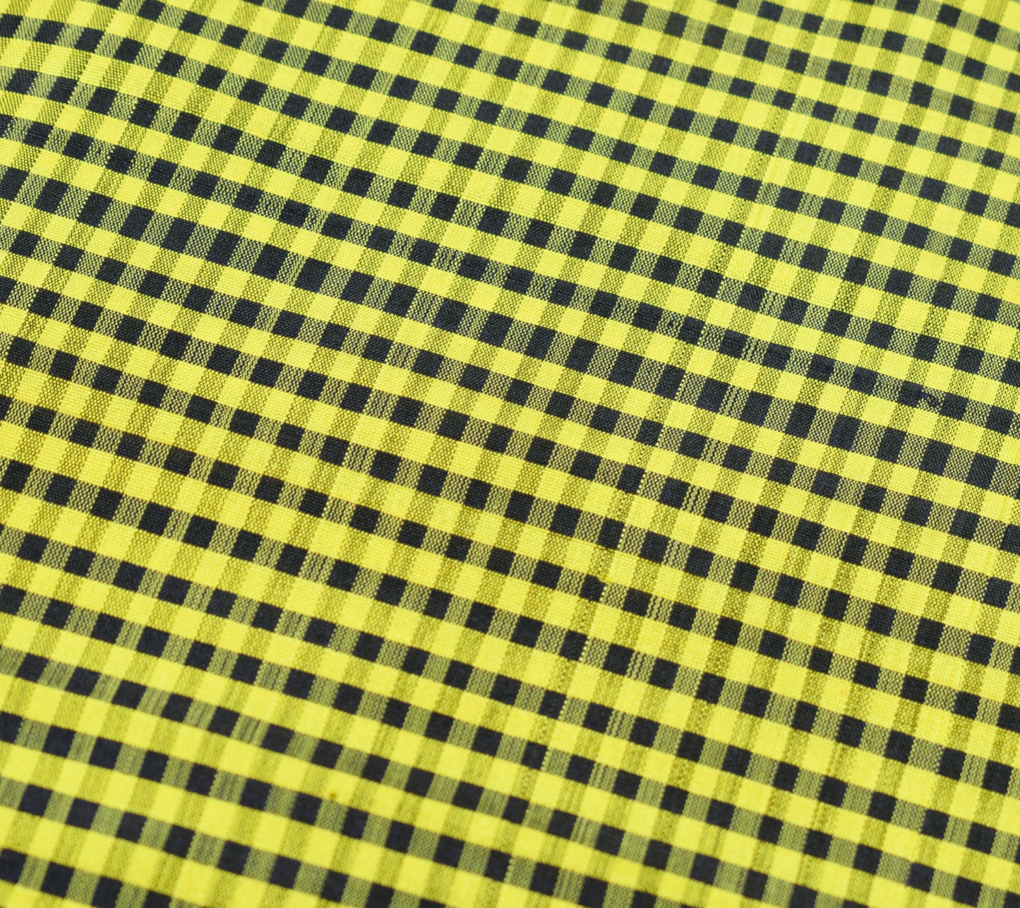 Sushila Vintage Checks Sari Remnant Scrap Yellow Black Pure Silk Craft Fabric