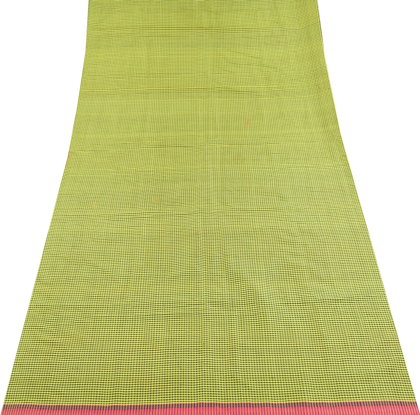 Sushila Vintage Checks Sari Remnant Scrap Yellow Black Pure Silk Craft Fabric