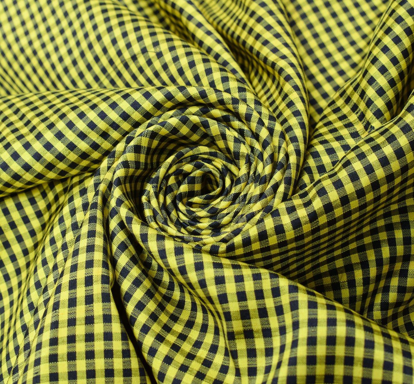 Sushila Vintage Checks Sari Remnant Scrap Yellow Black Pure Silk Craft Fabric