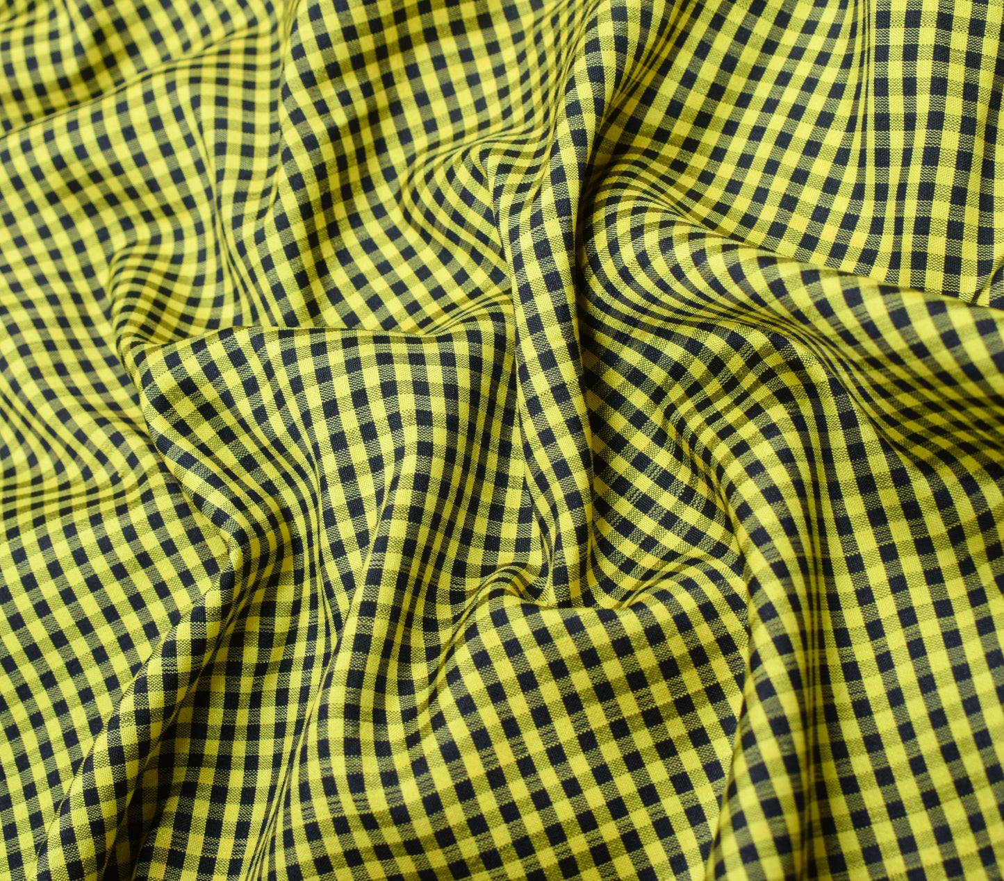 Sushila Vintage Checks Sari Remnant Scrap Yellow Black Pure Silk Craft Fabric