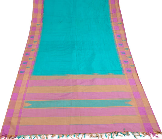 Sushila Vintage Aqua Green Sari Remnant Scrap Multi Use Pure Silk Craft Fabric