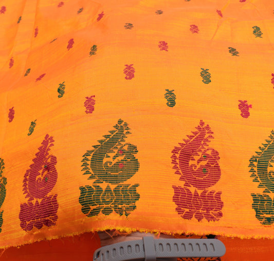 Sushila Vintage Yellow Sari Remnant Scrap Hand Woven Pure Silk Soft Craft Fabric