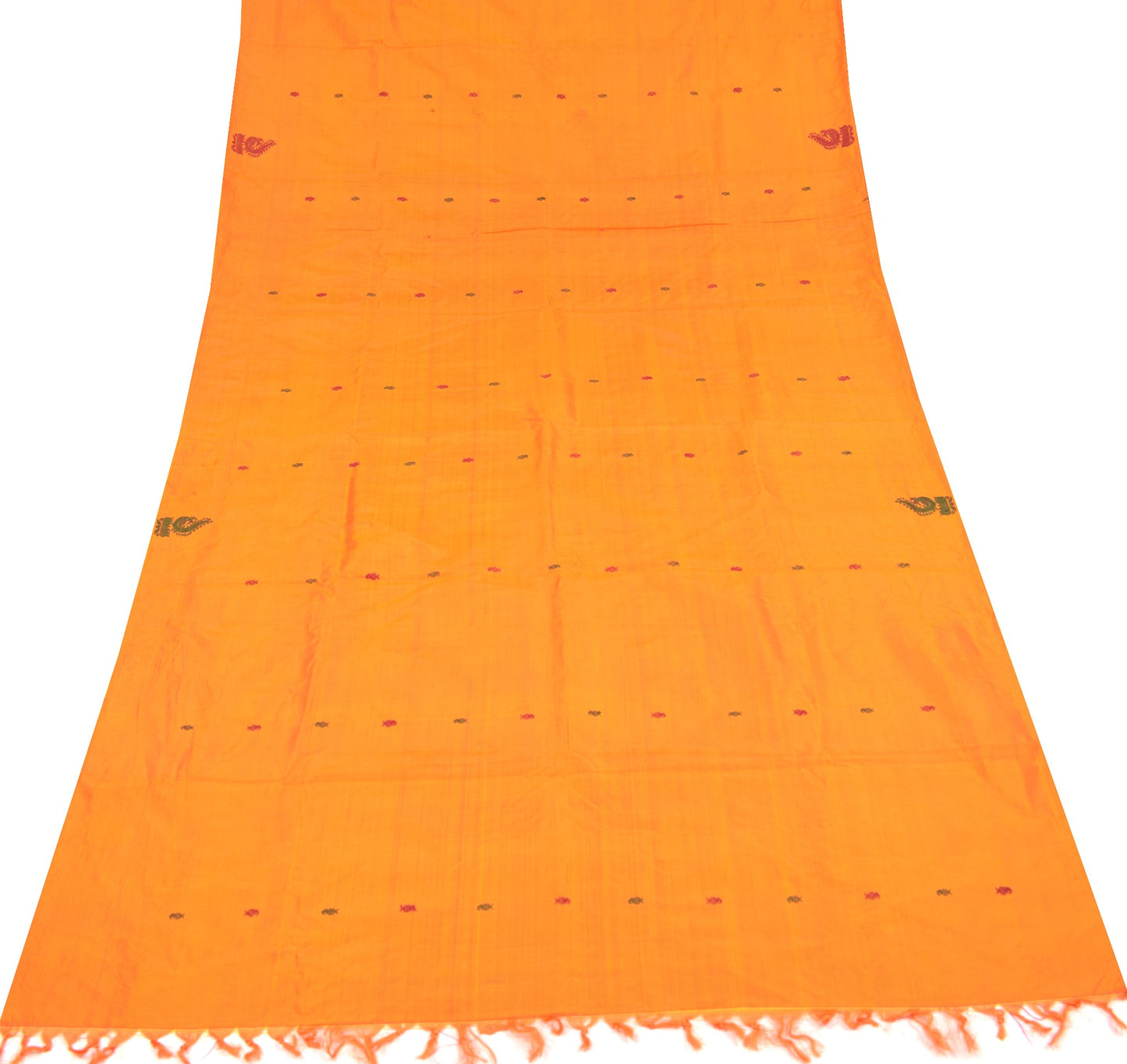Sushila Vintage Yellow Sari Remnant Scrap Hand Woven Pure Silk Soft Craft Fabric