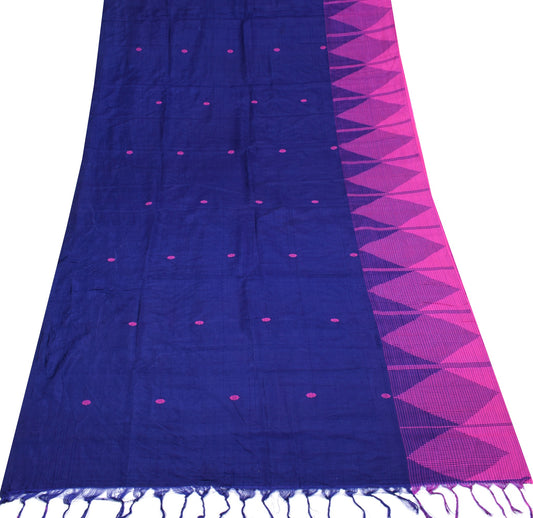 Sushila Vintage Blue Floral Sari Remnant Scrap Hand Woven Pure Silk Craft Fabric