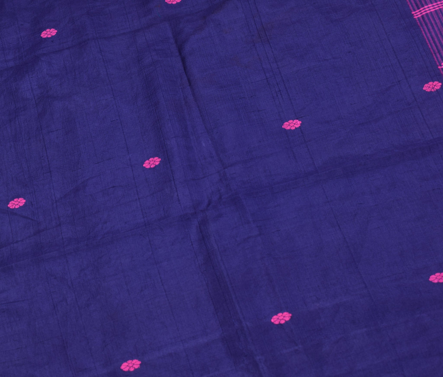 Sushila Vintage Blue Floral Sari Remnant Scrap Hand Woven Pure Silk Craft Fabric