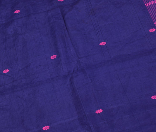 Sushila Vintage Blue Floral Sari Remnant Scrap Hand Woven Pure Silk Craft Fabric