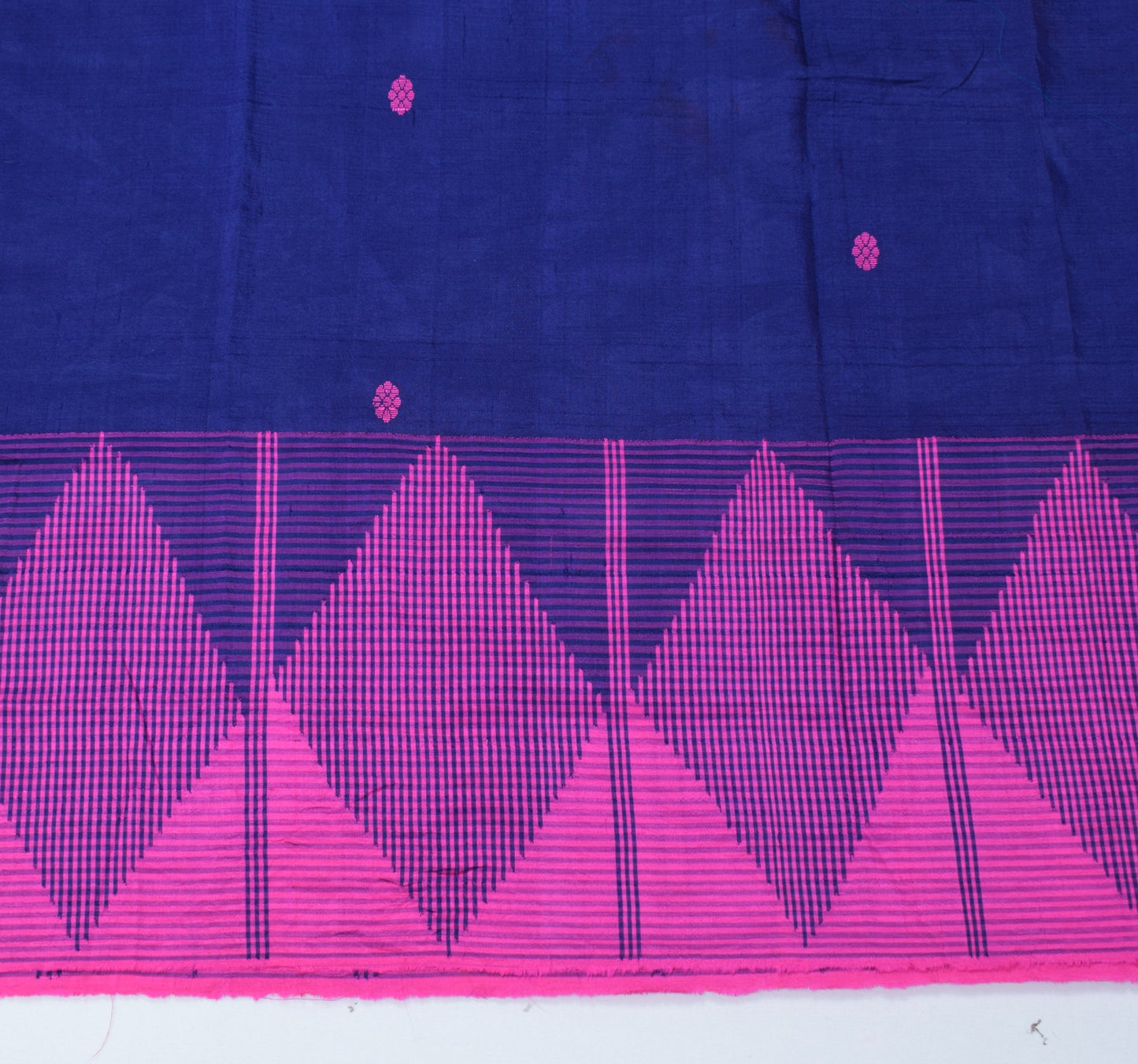 Sushila Vintage Blue Floral Sari Remnant Scrap Hand Woven Pure Silk Craft Fabric