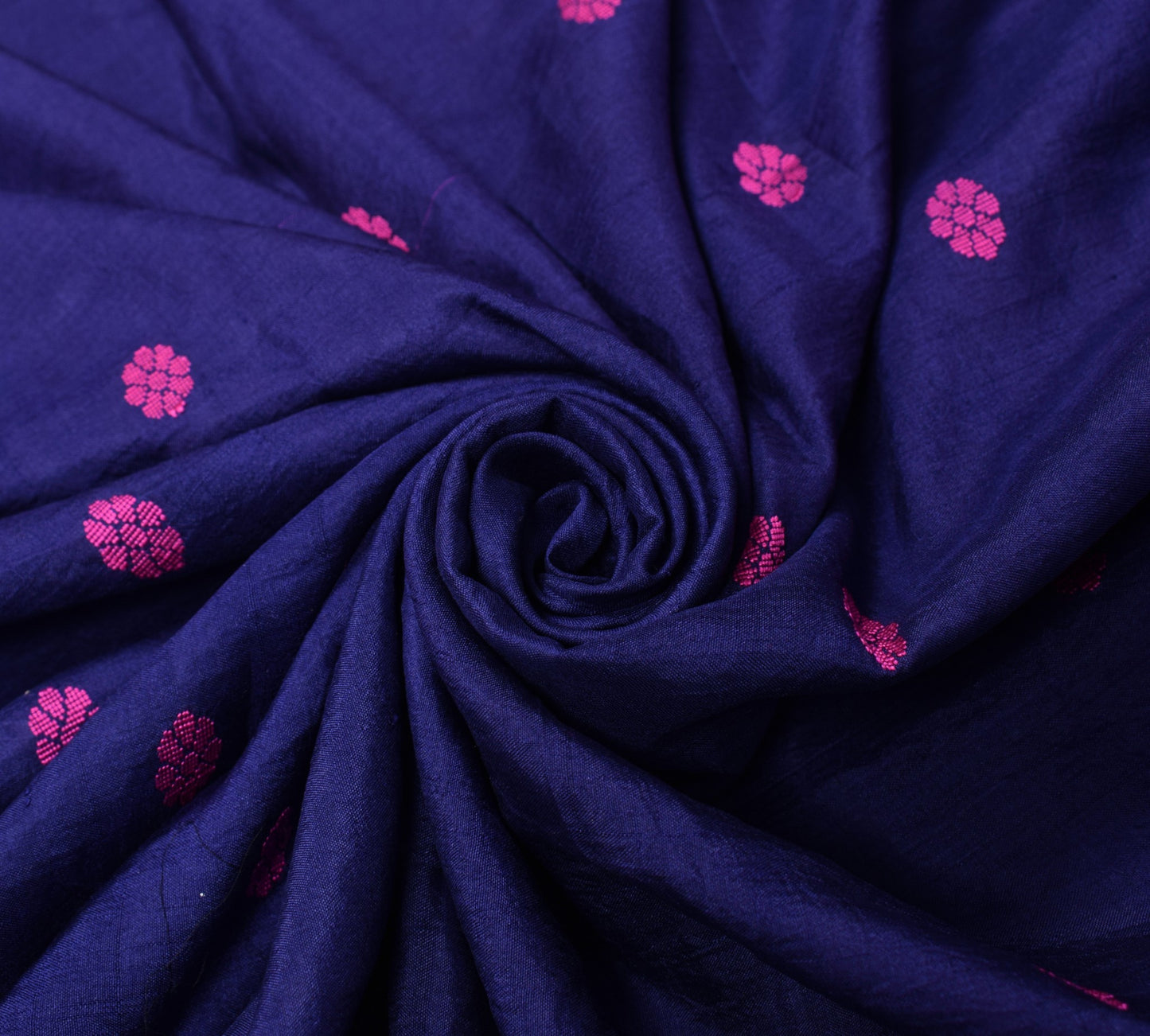Sushila Vintage Blue Floral Sari Remnant Scrap Hand Woven Pure Silk Craft Fabric
