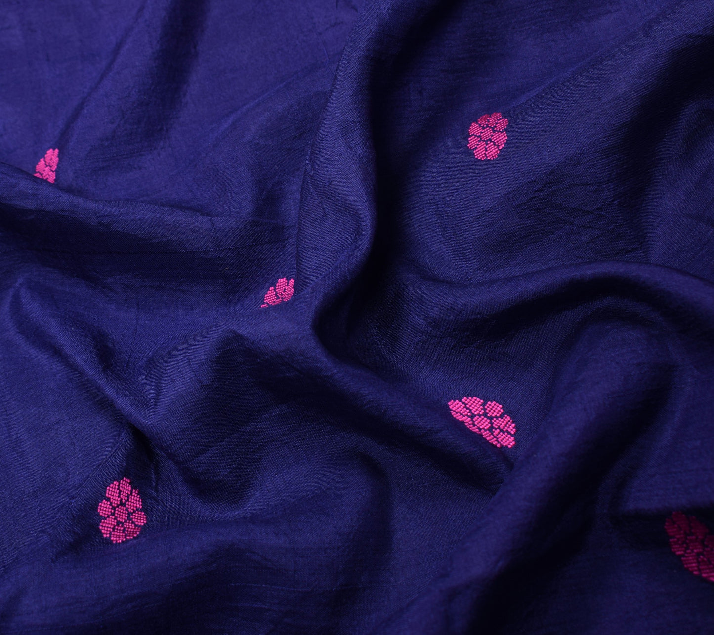 Sushila Vintage Blue Floral Sari Remnant Scrap Hand Woven Pure Silk Craft Fabric