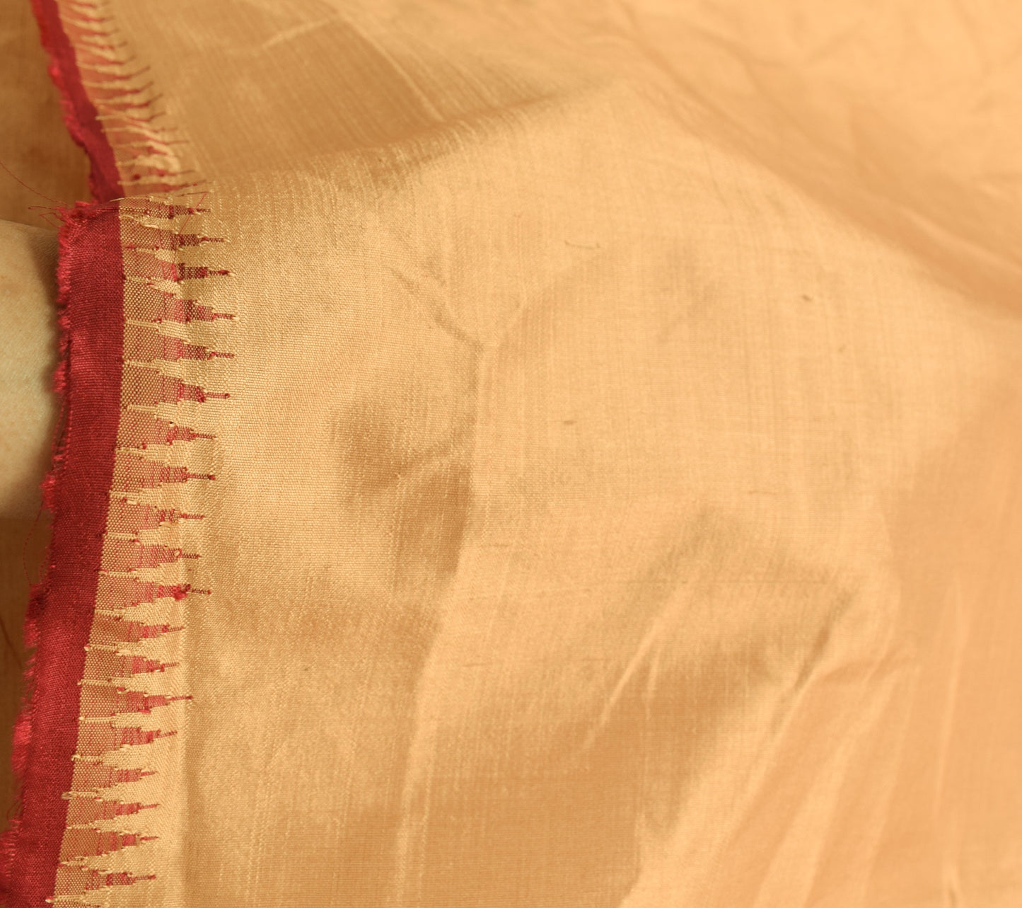 Sushila Vintage Light Golden Sari Remnant Scrap PureSilk Plain Soft Craft Fabric