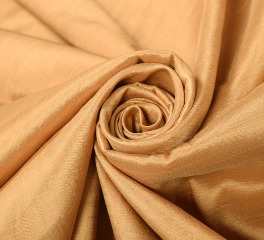 Sushila Vintage Light Golden Sari Remnant Scrap PureSilk Plain Soft Craft Fabric