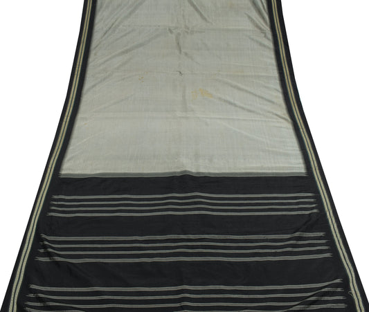 Sushila Vintage Hand Woven Sari Remnant Scrap Gray Pure Silk Indian Craft Fabric