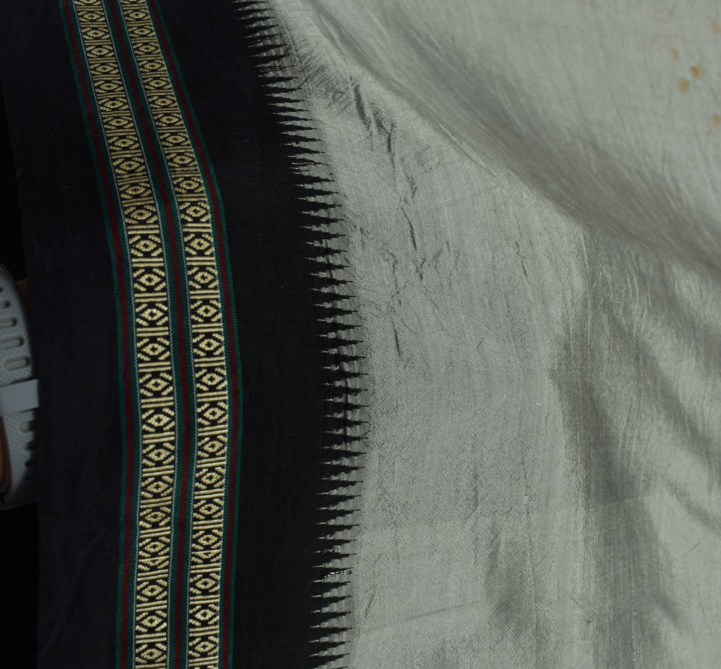 Sushila Vintage Hand Woven Sari Remnant Scrap Gray Pure Silk Indian Craft Fabric