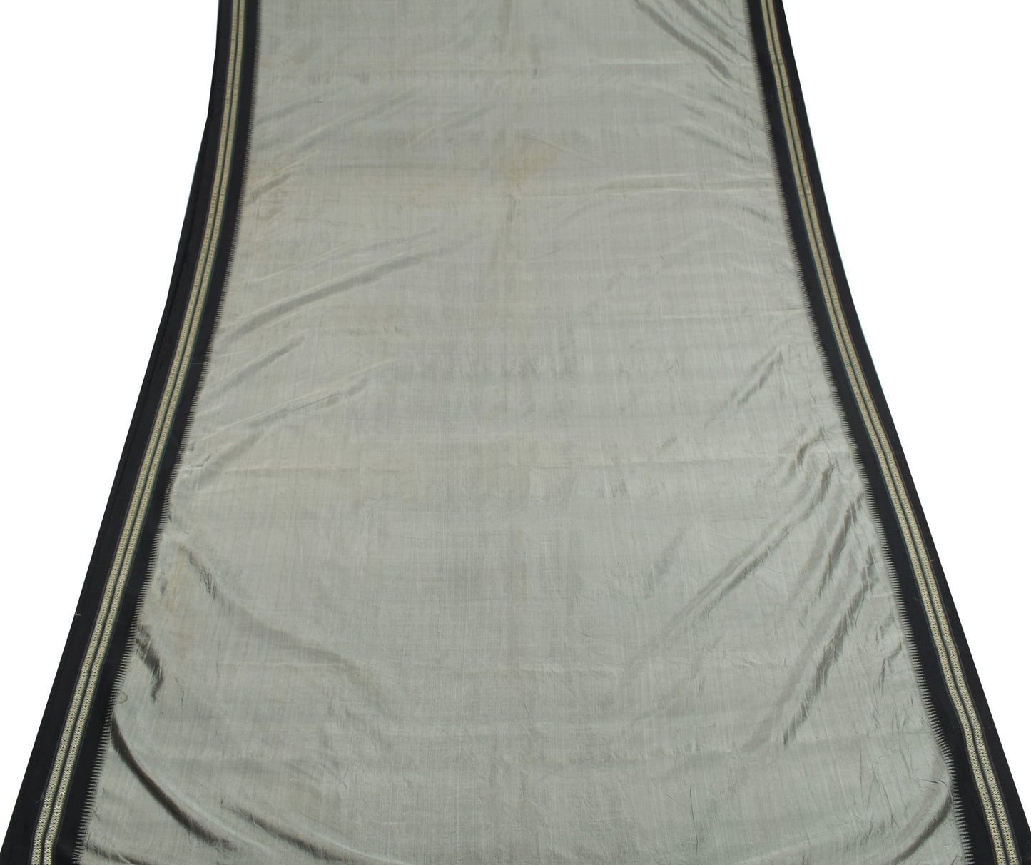 Sushila Vintage Hand Woven Sari Remnant Scrap Gray Pure Silk Indian Craft Fabric