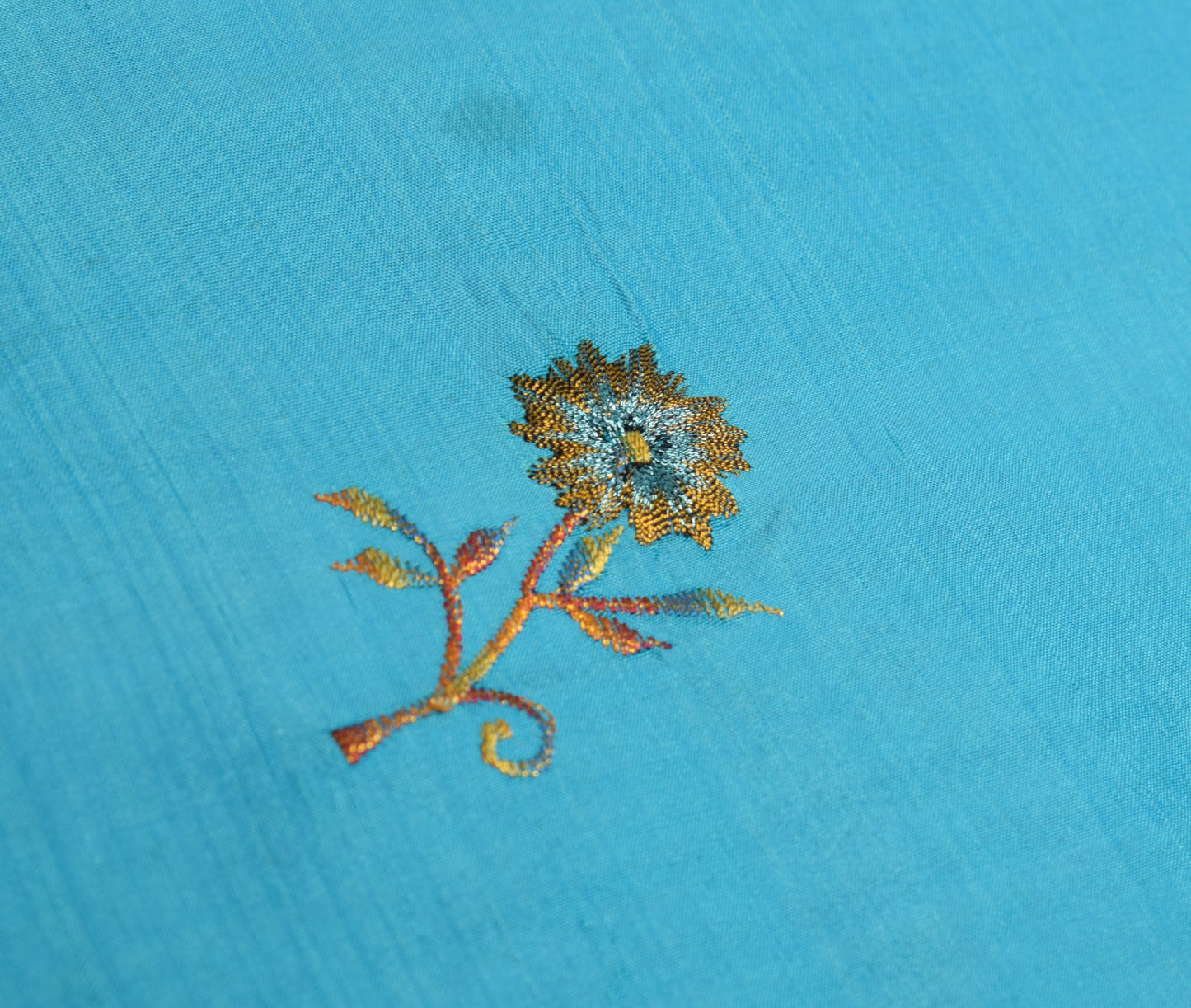 Sushila Vintage Aqua Blue Sari Remnant Scrap Embroidered Pure Silk Craft Fabric