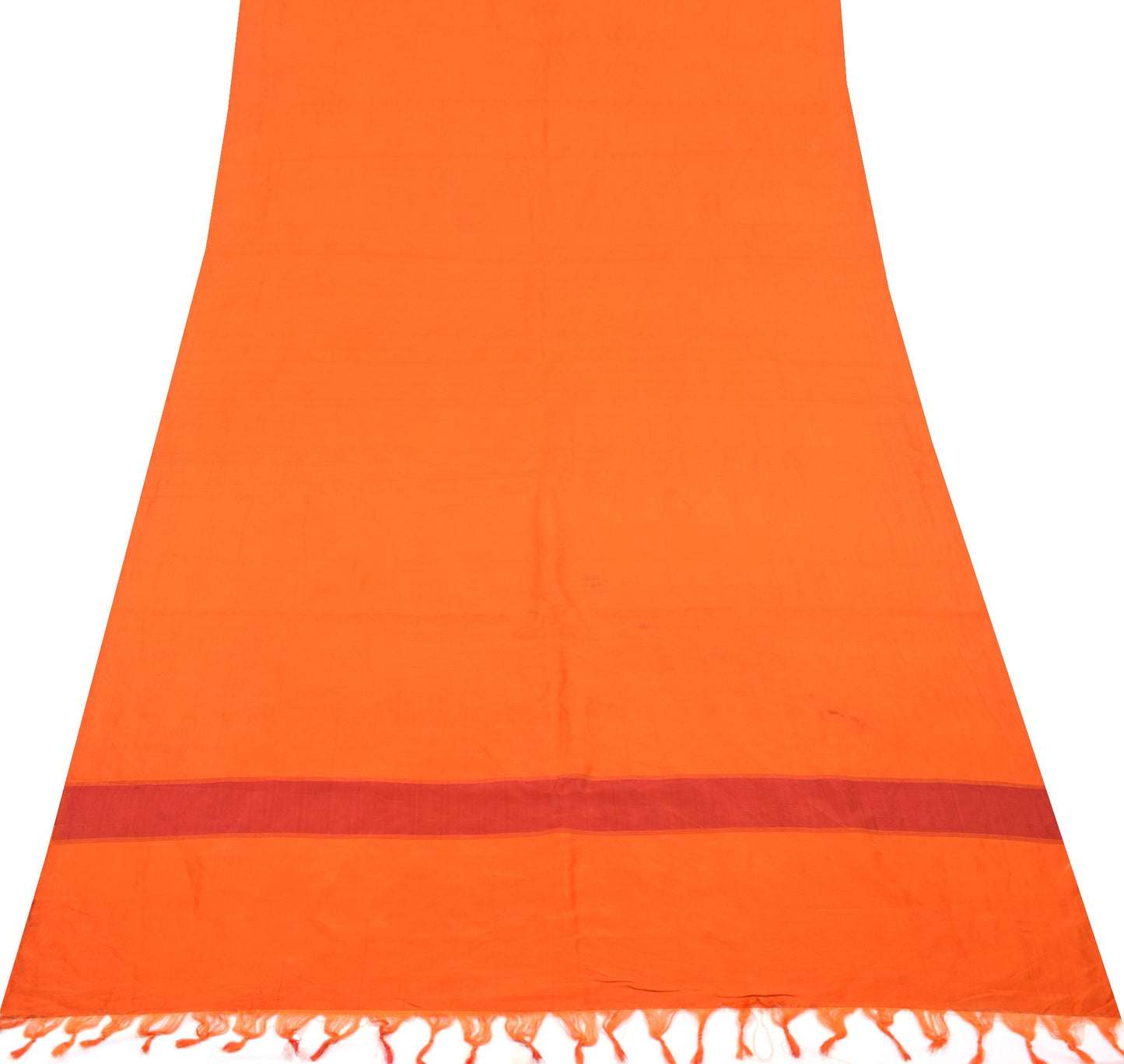 Sushila Vintage Orange Sari Remnant Scrap Multi Use 8Yard Pure Silk Craft Fabric