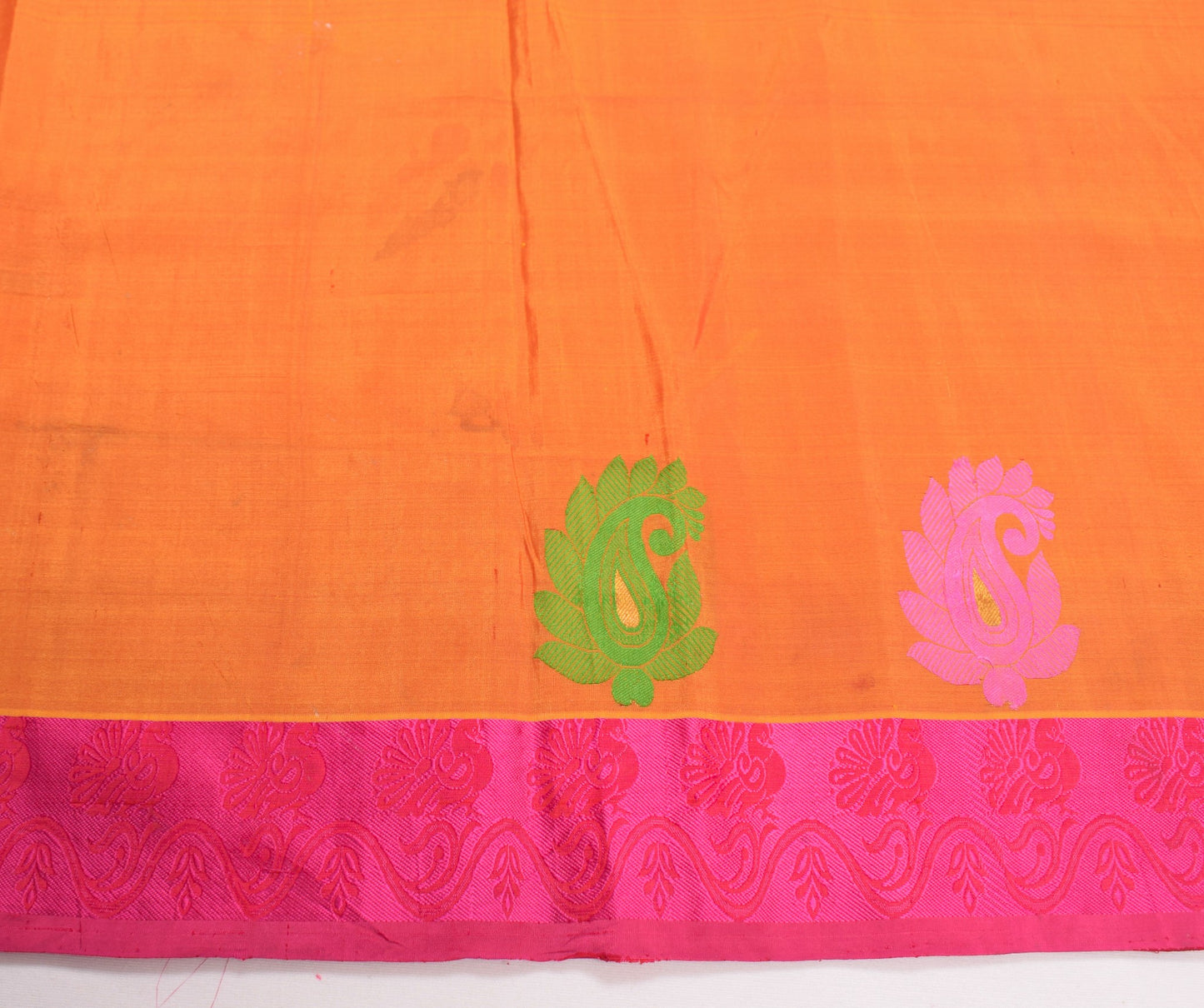 Sushila Vintage Orange Dual Tone Sari Remnant Scrap Pure Silk Craft Woven Fabric