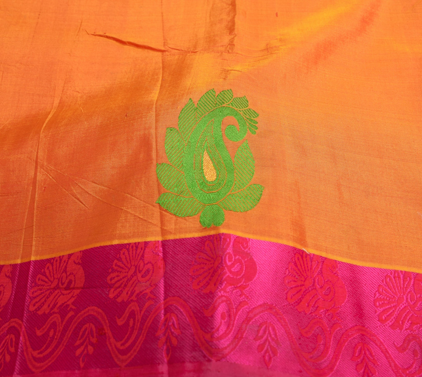 Sushila Vintage Orange Dual Tone Sari Remnant Scrap Pure Silk Craft Woven Fabric