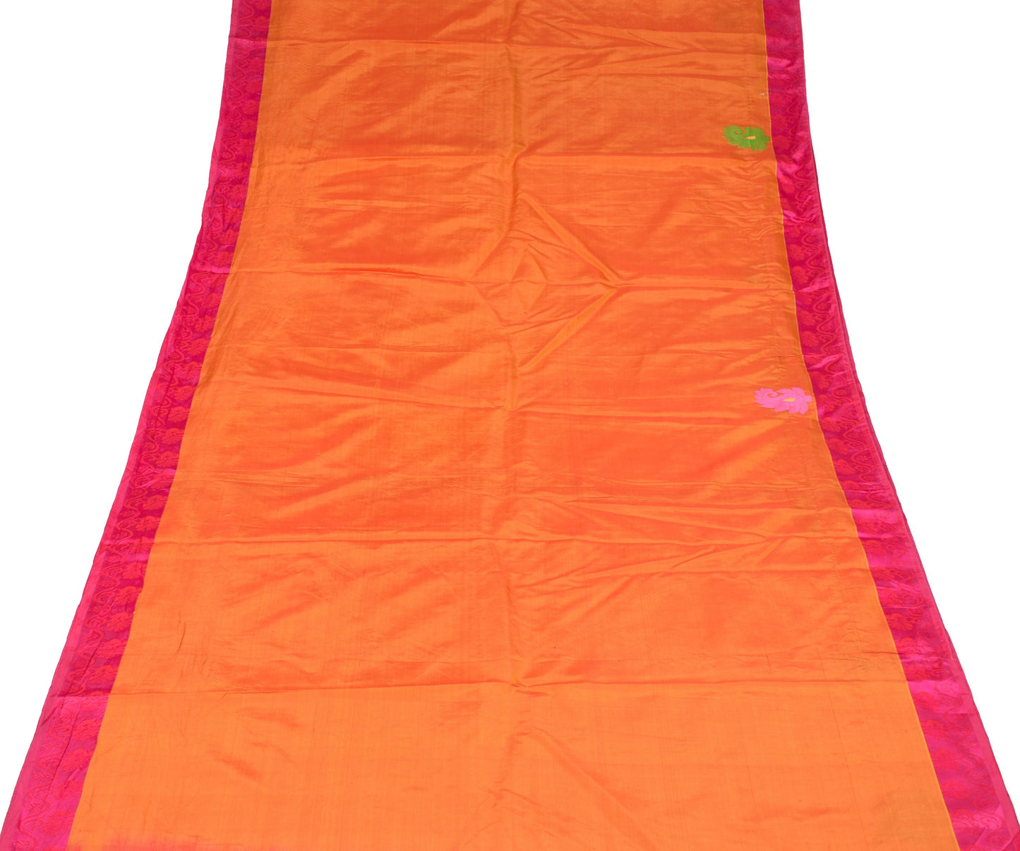 Sushila Vintage Orange Dual Tone Sari Remnant Scrap Pure Silk Craft Woven Fabric