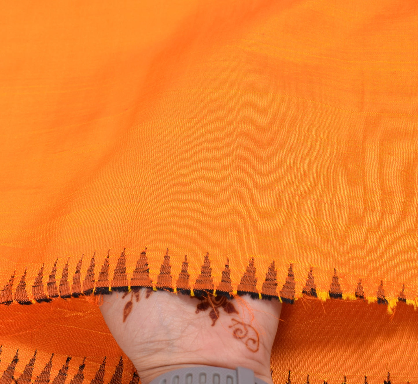 Sushila Vintage Orange Sari Remnant Scrap Multi Purpose Pure Silk Craft Fabric