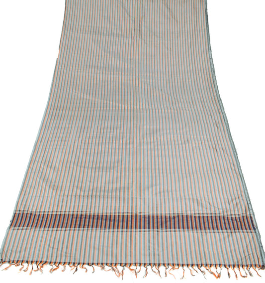 Sushila Vintage Stripes Woven Sari Remnant Scrap Multi-Color Silk Craft Fabric