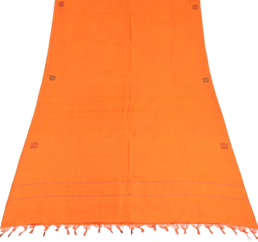 Sushila Vintage Peacock Woven Sari Remnant Scrap Orange Pure Silk Craft Fabric