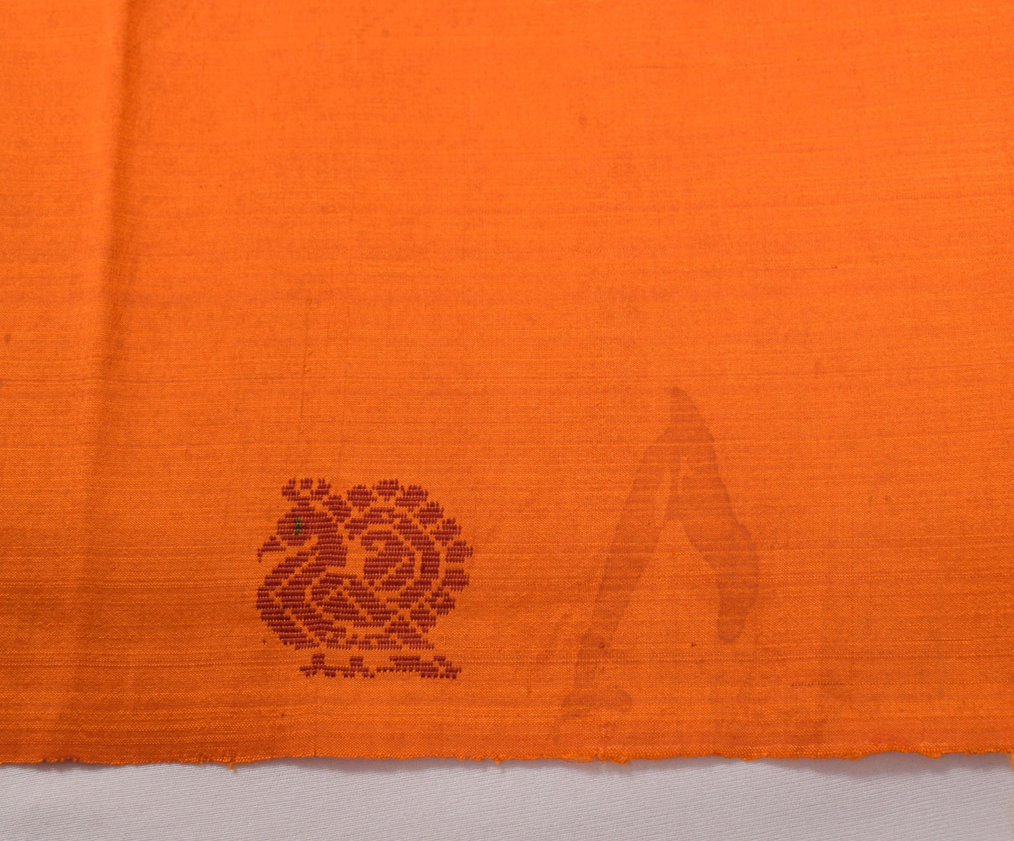 Sushila Vintage Peacock Woven Sari Remnant Scrap Orange Pure Silk Craft Fabric