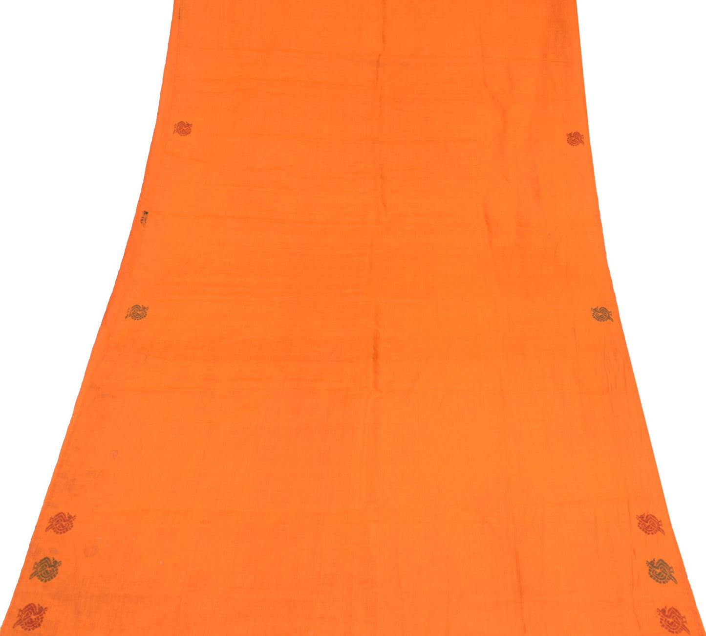 Sushila Vintage Peacock Woven Sari Remnant Scrap Orange Pure Silk Craft Fabric