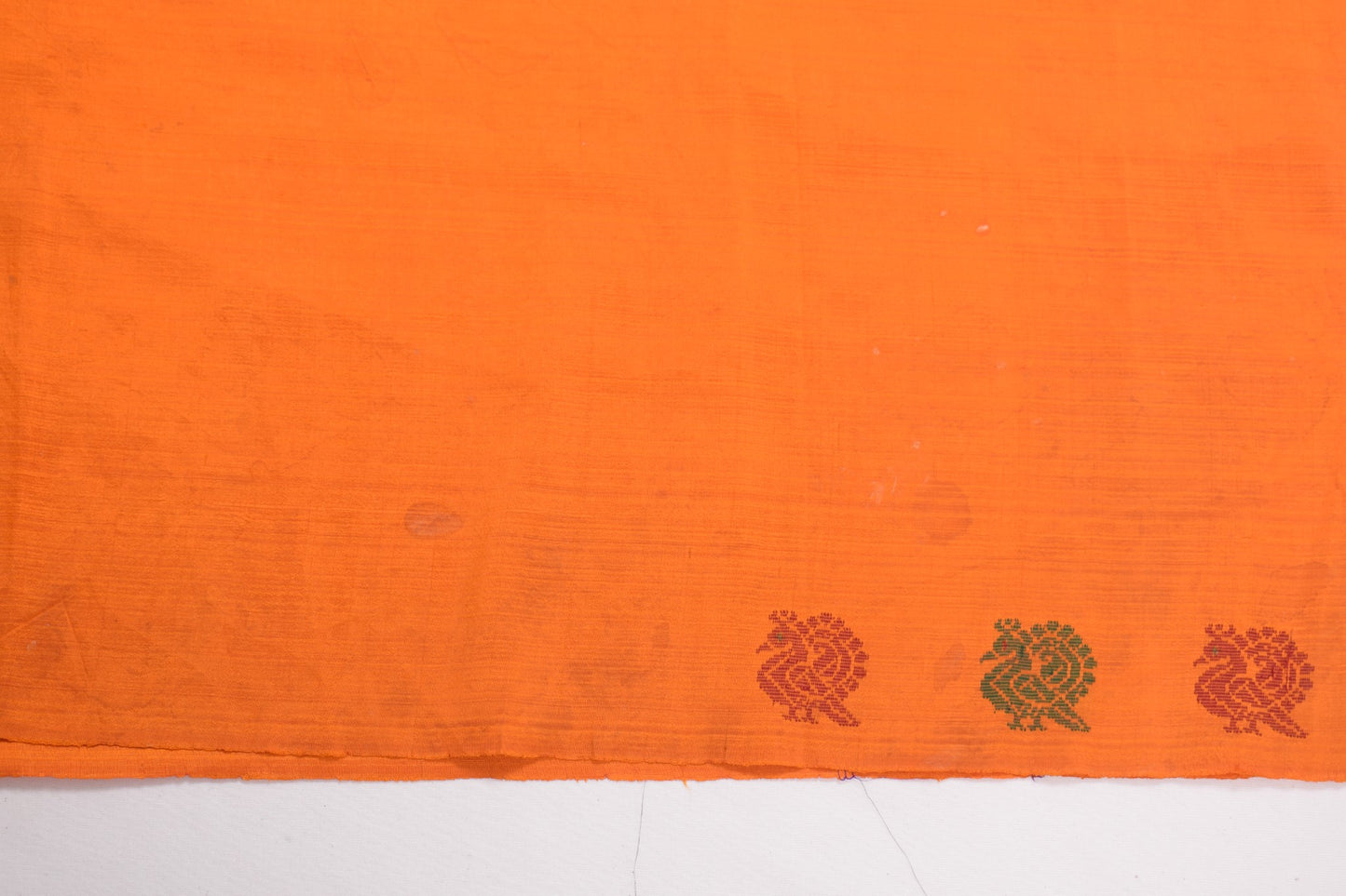 Sushila Vintage Peacock Woven Sari Remnant Scrap Orange Pure Silk Craft Fabric
