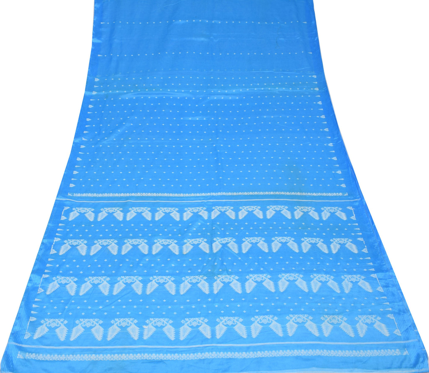 Sushila Vintage Turquoise Blue Sari Remnant Scrap Pure Cotton Woven Craft Fabric