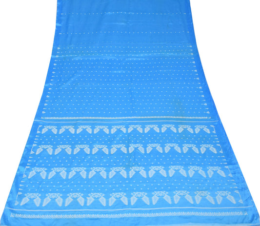 Sushila Vintage Turquoise Blue Sari Remnant Scrap Pure Cotton Woven Craft Fabric