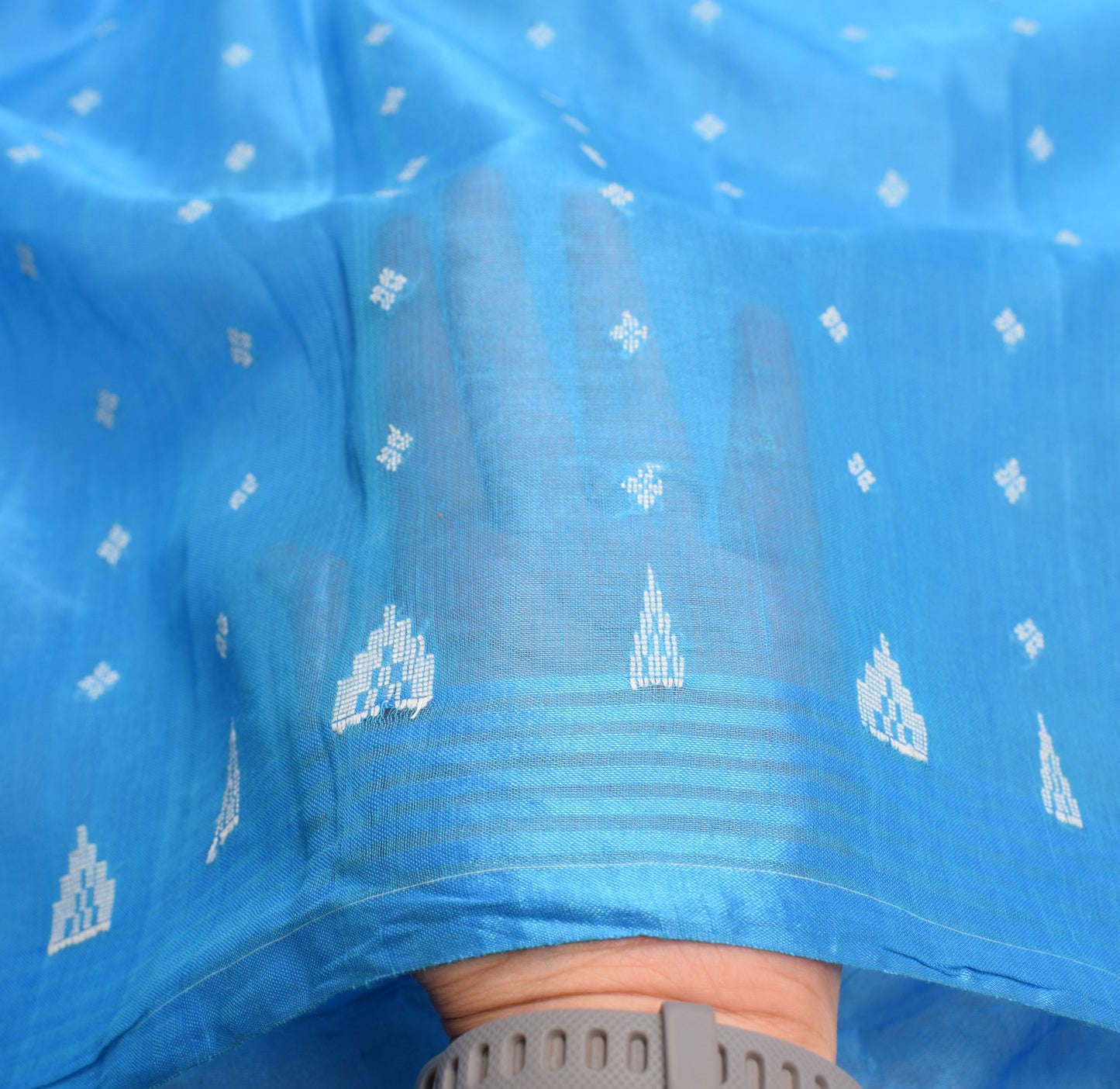 Sushila Vintage Turquoise Blue Sari Remnant Scrap Pure Cotton Woven Craft Fabric