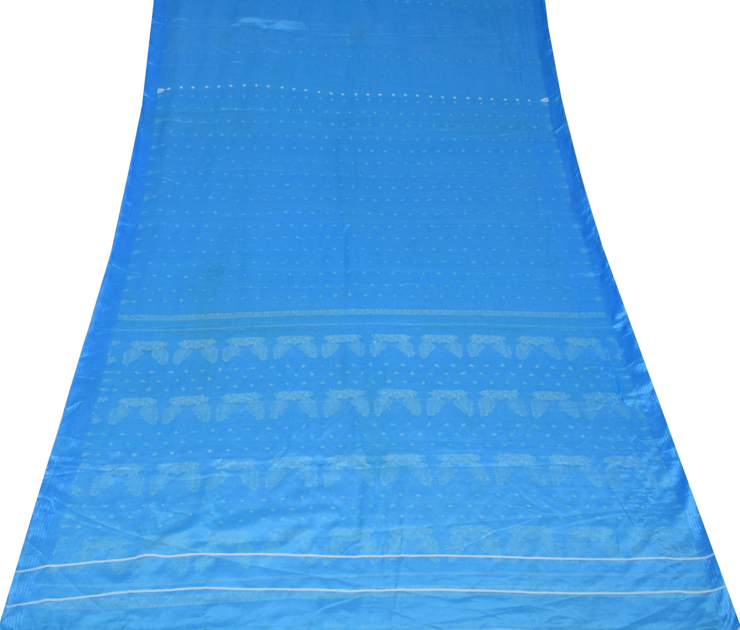 Sushila Vintage Turquoise Blue Sari Remnant Scrap Pure Cotton Woven Craft Fabric