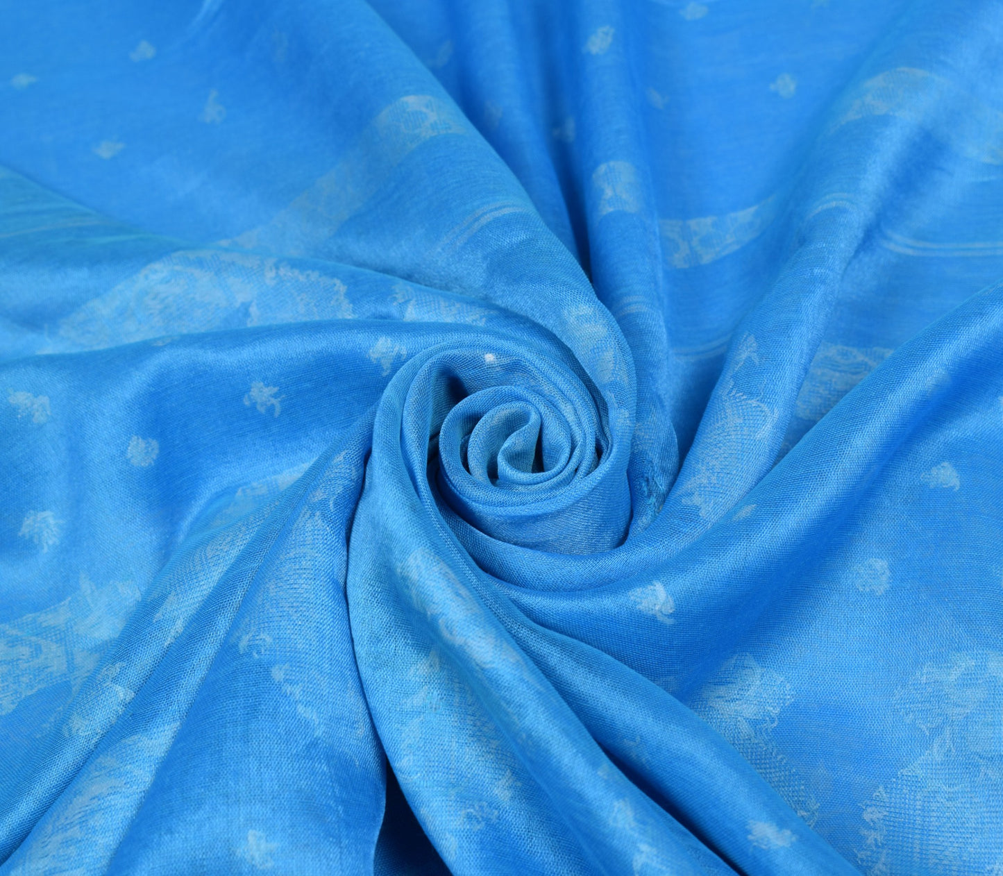 Sushila Vintage Turquoise Blue Sari Remnant Scrap Pure Cotton Woven Craft Fabric