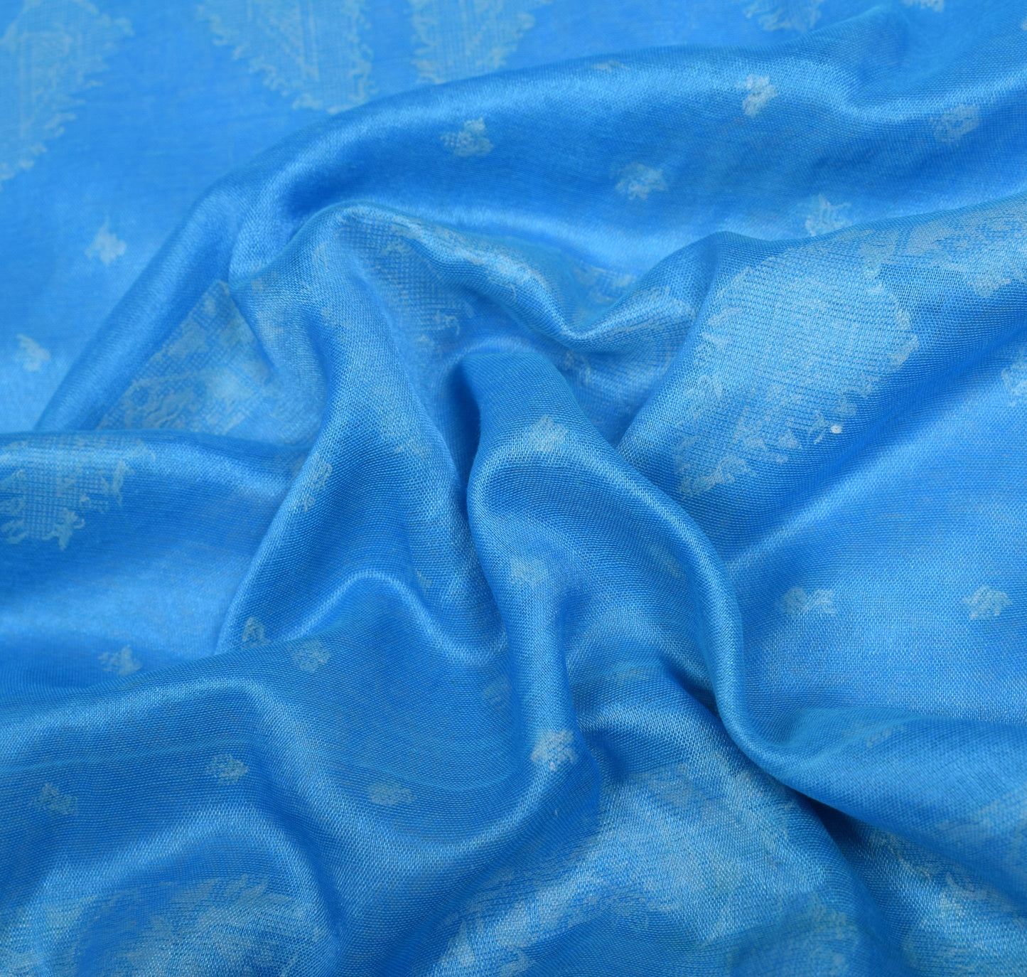 Sushila Vintage Turquoise Blue Sari Remnant Scrap Pure Cotton Woven Craft Fabric