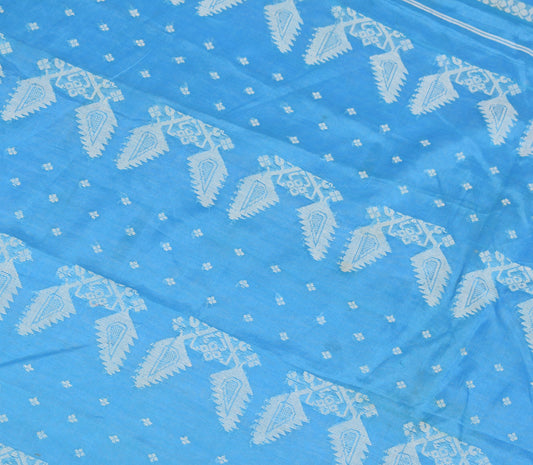 Sushila Vintage Turquoise Blue Sari Remnant Scrap Pure Cotton Woven Craft Fabric