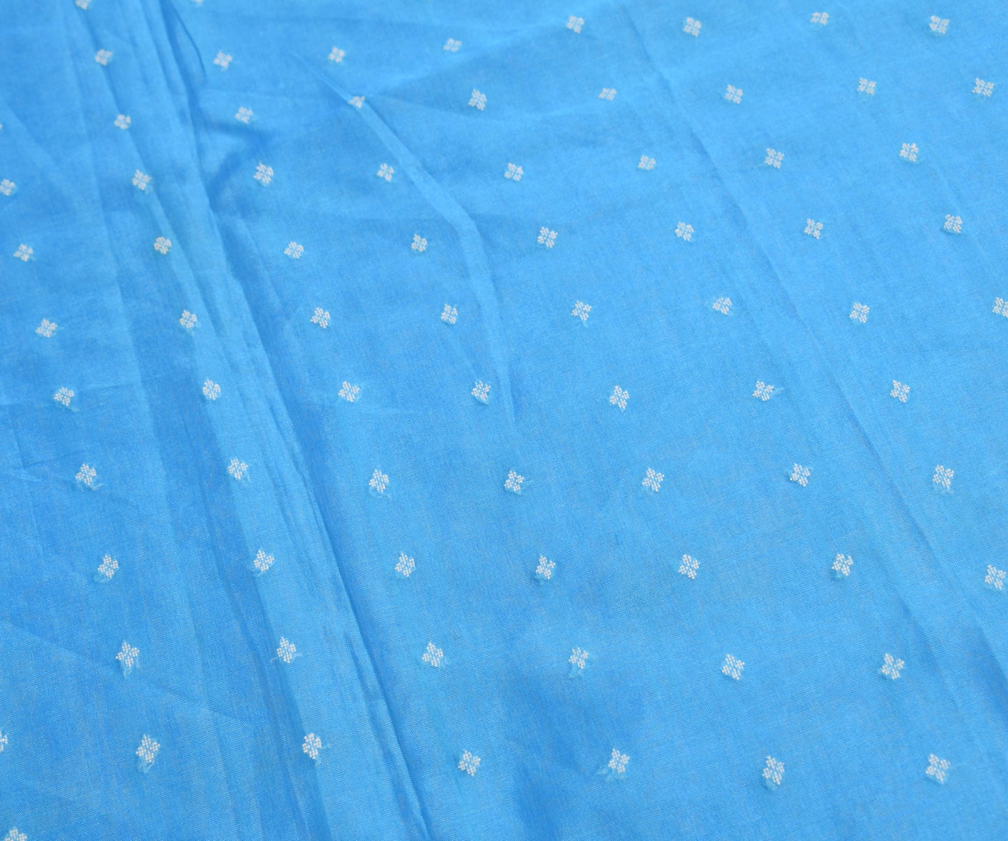 Sushila Vintage Turquoise Blue Sari Remnant Scrap Pure Cotton Woven Craft Fabric