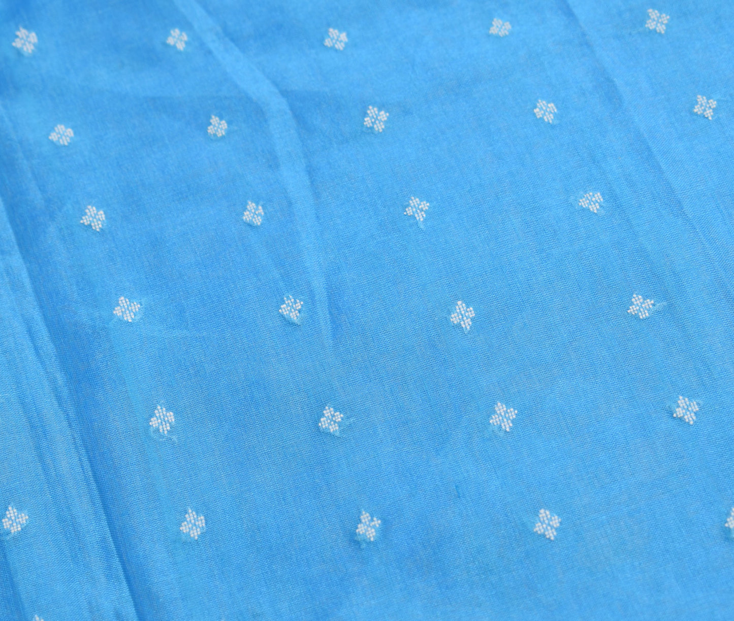 Sushila Vintage Turquoise Blue Sari Remnant Scrap Pure Cotton Woven Craft Fabric
