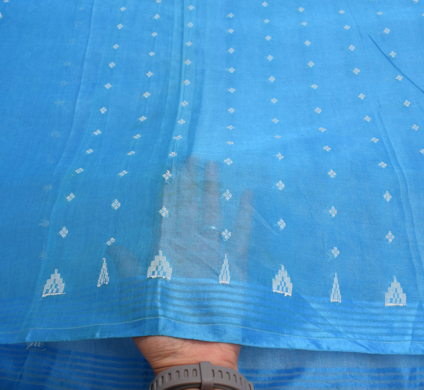 Sushila Vintage Turquoise Blue Sari Remnant Scrap Pure Cotton Woven Craft Fabric