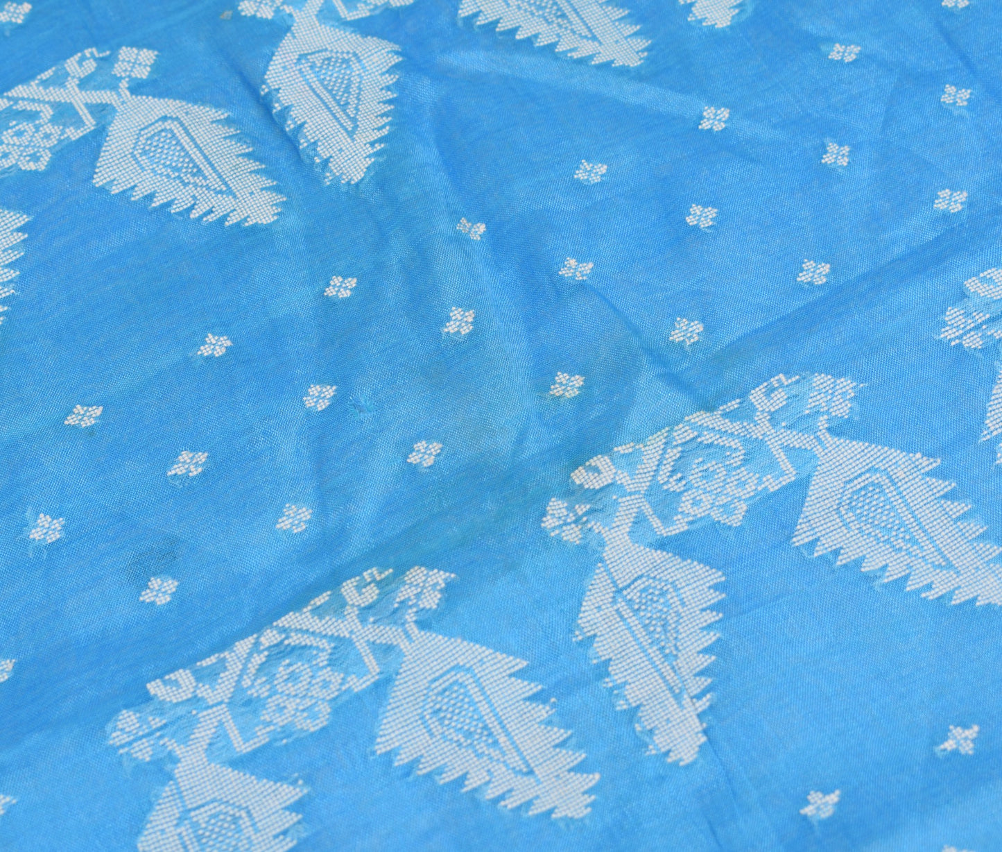 Sushila Vintage Turquoise Blue Sari Remnant Scrap Pure Cotton Woven Craft Fabric