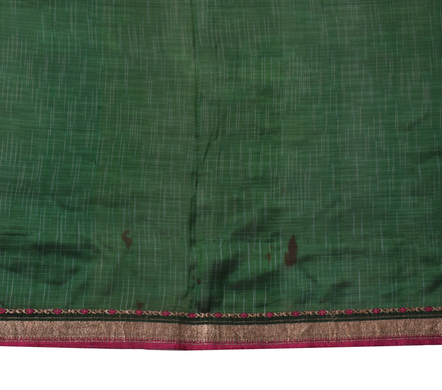Sushila Vintage Green Sari Remnant Scrap Hand Woven Pure Silk Craft Soft Fabric